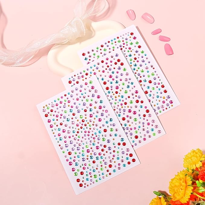 Rhinestone Stickers for Crafts Clear Crystal Tweezers Decals Face Gems Pearls for Makeup Stick on Body 3/4/5/6MM Color Hair Nails Craft DIY Gems for Nails Makeup Decor 975PCS