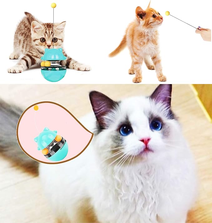 SUJAYU Cat Toy Funny Tumbler Interactive Ball, Treat Dispenser Automatic No-Electronic Move, More Exercise for Indoor Cats Kittens, Cat Self-Play IQ Traning Treat Toy Ball, Blue