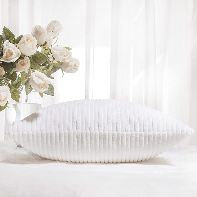 Home Brilliant Striped Corduroy Pillow Cover 24x24 Euro Throw Pillow Sham Accent Couch Cushion Cover for Summer Decor, 24 x 24 inch (60cm), Creamy White