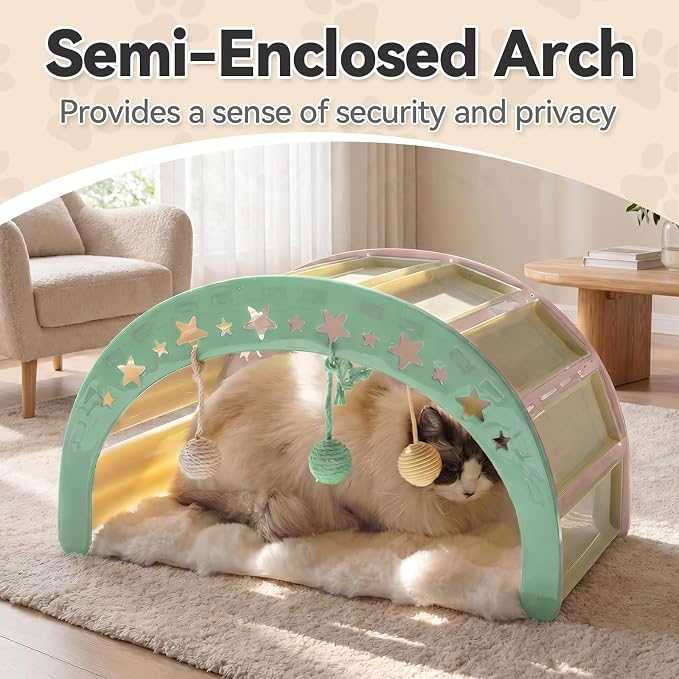 Cat Rocking Bed with Washable Removable Cushion and Sisal Scratching Pads Cat Scratcher Multifunctional Cat Furniture, Pink