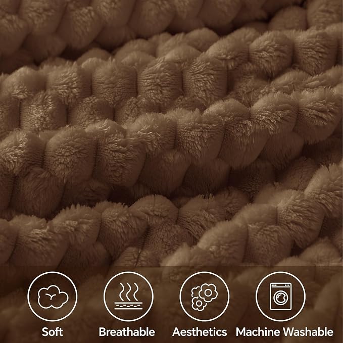 BEDELITE Brown Twin Blanket for Couch, Soft Cozy Gifts for Women, 60 * 80 | 3D Jacquard Decorative Fleece Blanket, Super Soft Plush Throws, Cute Birthday Gift for Women & Men, Suitable for All Seasons