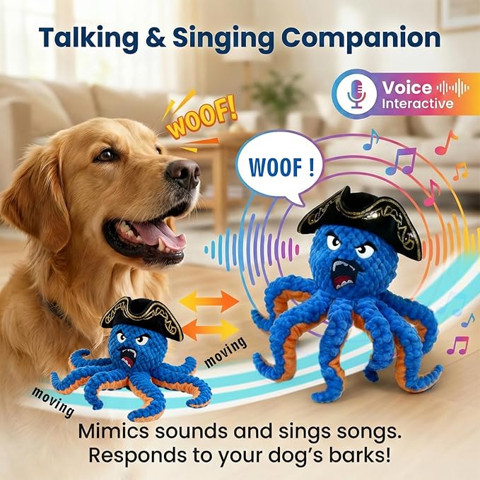 2026 Interactive Dog Toys, Self Moving Octopus Dog Toy Set with 2 Balls - Automatic Wobble Ball & Durable Chew Ball, 4-in-1 Squeaky Plush Enrichment Toy to Keep Them Busy for Medium Large Dogs