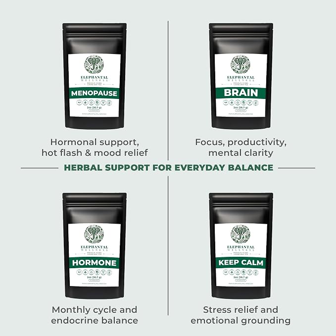 Elephantal Wellness Premium Well Balanced Herbal Tea | Healthy Cortisol, Adaptogenic Stress Energy Support with Ashwagandha, Goji, Reishi, Holy Basil & Lion’s Mane, Caffeine-Free, Non-GMO, 4 oz