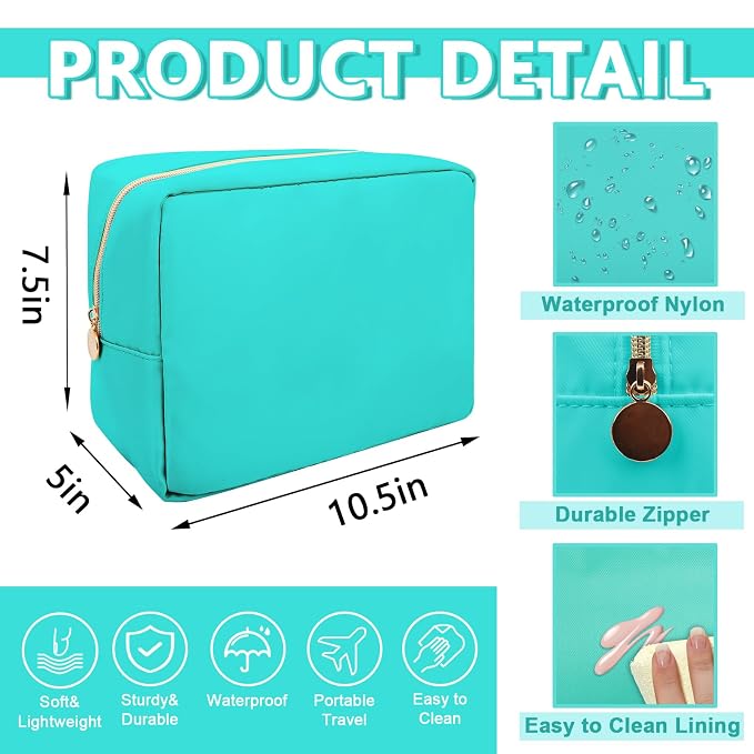 UIXIZQ Large Makeup Bag Pouch,Nylon Women Travel Toiletry Storage Bag Preppy Cosmetic Bag for Girls,Big Makeup Organizer Bag Cute Zipper Pouch Skincare Bag for Sport Work Gift(Large-Cotton Candy)