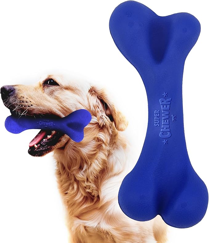 SuperChewer Tough Dog Bone Toy | Lifetime Replacement | Strong Natural Rubber | Great Dog Fetch Toy | Chew Toys for Dogs | Ultra Durable Chew Toys for Moderate Chewers | Large Breed Tested