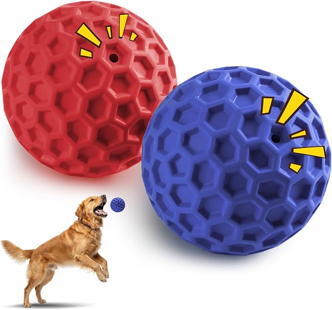 HIPPIH Indestructible Squeaky Dog Toys, Interactive Dog Balls 2 Pack