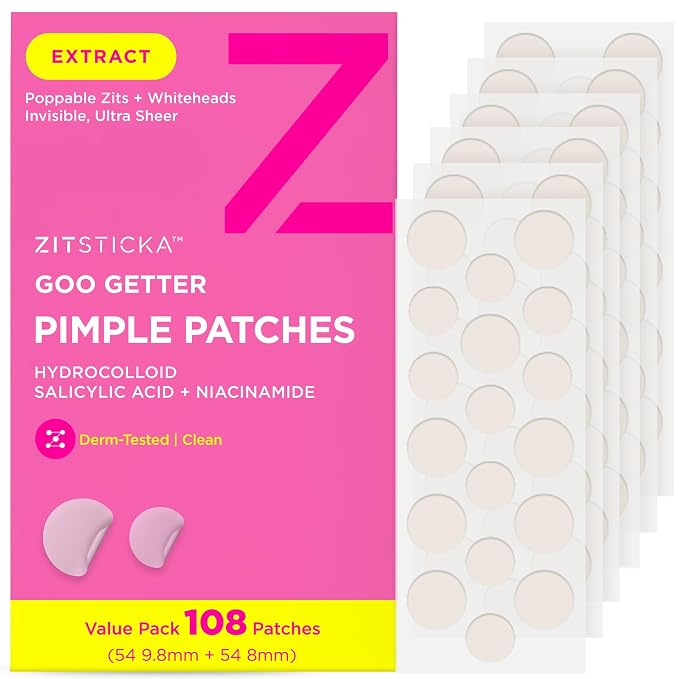 ZitSticka GooGetter Pimple Patches for Face and Body - Hydrocolloid Acne Patches for Zits & Blemishes - Fast-Acting & Effective - 108 Count