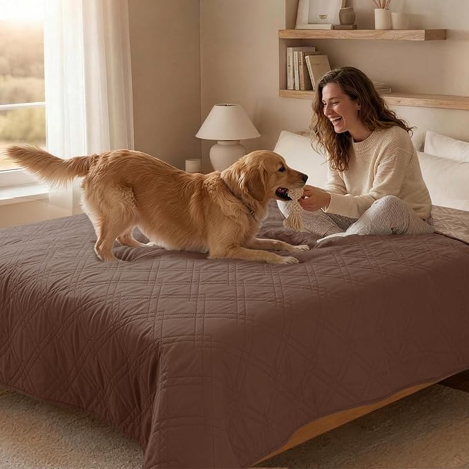 100% Waterproof Dog Bed Cover Pet Blanket,Dark Brown+Taupe 35"x71" | ,7-Layer Reversible Couch Covers for Dogs Met for Sofa Furniture Car Camping