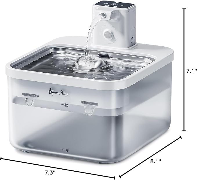 DownyPaws Cat Water Fountain Cordless, Pet Fountain, 84oz/2.5L, White Pro | Wireless Cat Drinking Water Fountains for Cats Indoor, Fursink , Battery Operated, Motion Sensor, Ultra Quiet Pump, BPA-Free