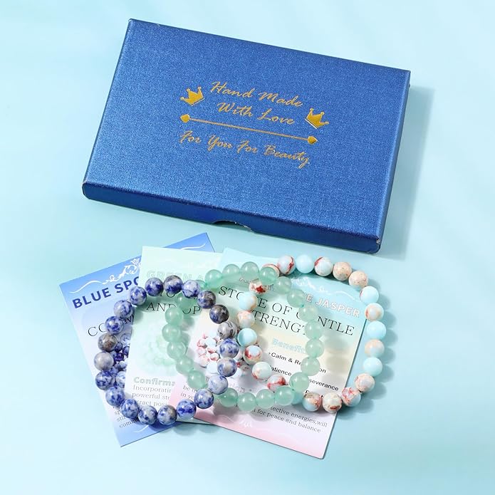 NCB 2.3-Piece 4mm Natural Crystal Gemstone Stretch Bracelets – Handmade Reiki Energy Healing Jewelry for Meditation,Yoga, Unisex