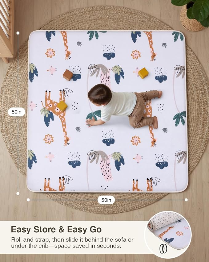 Baby Play Mat for Floor,1.2" Thick 50x50 Playpen Mat,Safe Padding Tummy Time Mats for Babies and Infants Toddlers,Cushioning Foam Mats for Kids Crawling,Non-Slip Baby Playmat,Yoga,Tatami,Nursery Rug