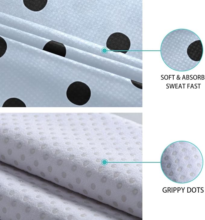Blue Polka Dots Yoga Mat Towel, Sweat Absorbent Hot Yoga Towel with Non Slip Grip, Soft Yoga Blanket with Travel Bag for Workout, Gym, Pilates, Fitness - 73" x 27"
