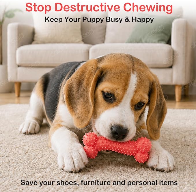 6 Pack Red Dog Chew Toys, Small Dog Teething Toys, Dental Health & Interactive Play