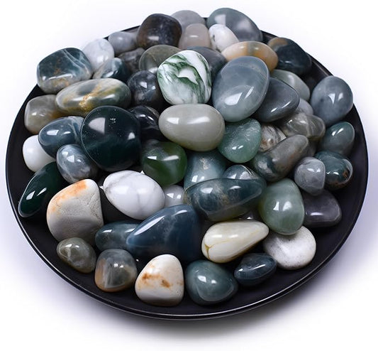 Polished Moss Agate Crystals - 72 Pcs, 0.5" 10 oz Handpicked Natural Tumbled Gemstones Rocks, Pebbles for Reiki, Chakra, Healing Home Decor