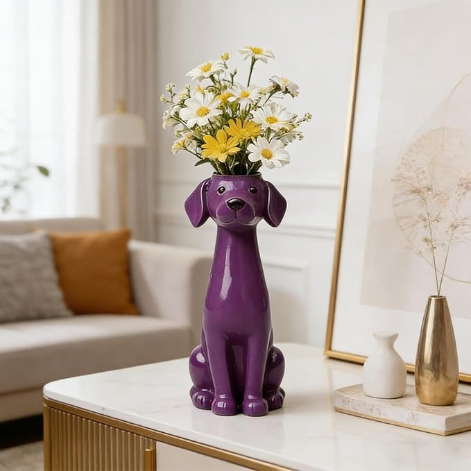 Quirky Dog Vase, Whimsical Boho Dog Flower Vase, Handcrafted Resin Decorative Dog Vases for Small Flowers, Funny Animal Resin Vases, Cute Puppy Planter for Desk Shelf, Boho Home Office Decor