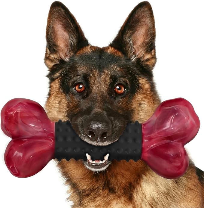 Tough Dog Toys for Aggressive Chewers: Bacon Flavored Long Lasting Dog Bones for Large Dogs, Heavy Duty Nylon & Rubber Dog Chew Toys to Keep Them Busy, Medium & Large Breed (20-80 lbs), Black