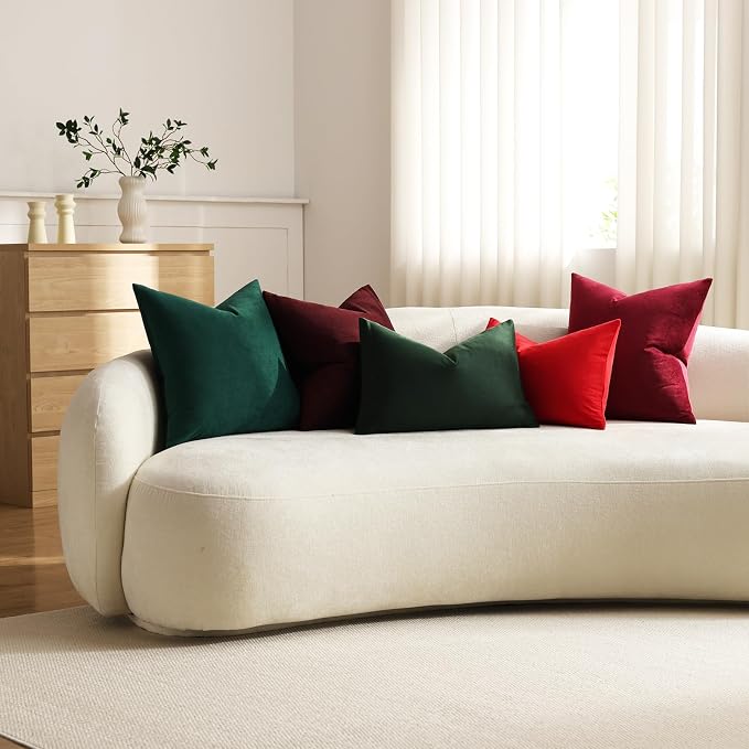 Euro Sham Covers 24x24 Green: Pack of 2 Cozy Soft Velvet Square Modern Luxury Decorative Throw Pillow Cases for Sofa Couch Living Room Bed Home Decor Christmas