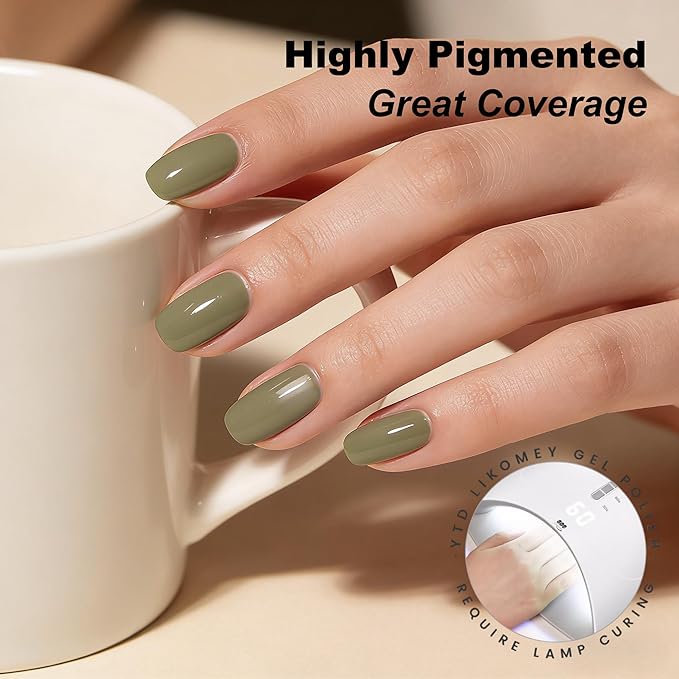 YTD Likomey Sage Green Gel Nail Polish,15ml Grey Green Salon Home DIY Manicure and Pedicure Fall Winter Soak Off UV Color Varnish, CS011