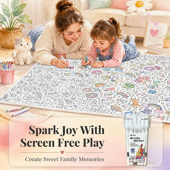 DIY Coloring Blanket with 24 Markers, Custom Color Blankets for Adults | Color In Your Own Blankets With 24 Colors Markers, Snuggle Color Sketch Washable Cozy Blankets Kit Home Decor