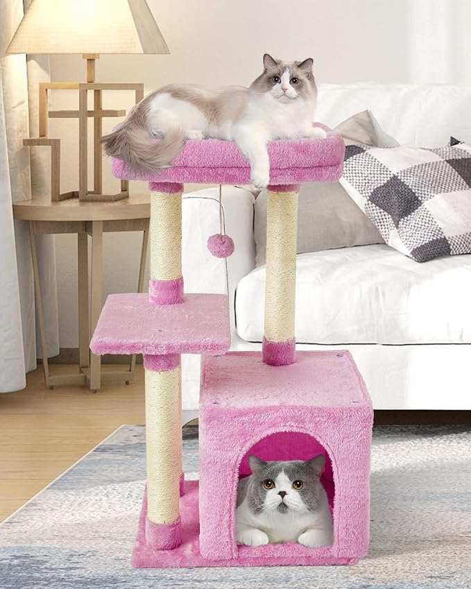 Cute Cat Tree Kitten Cat Tower Condo Cat Furniture Sisal Scratching Posts P | FISH&NAP For Indoor Jump Platform Activity Center Play House Pink