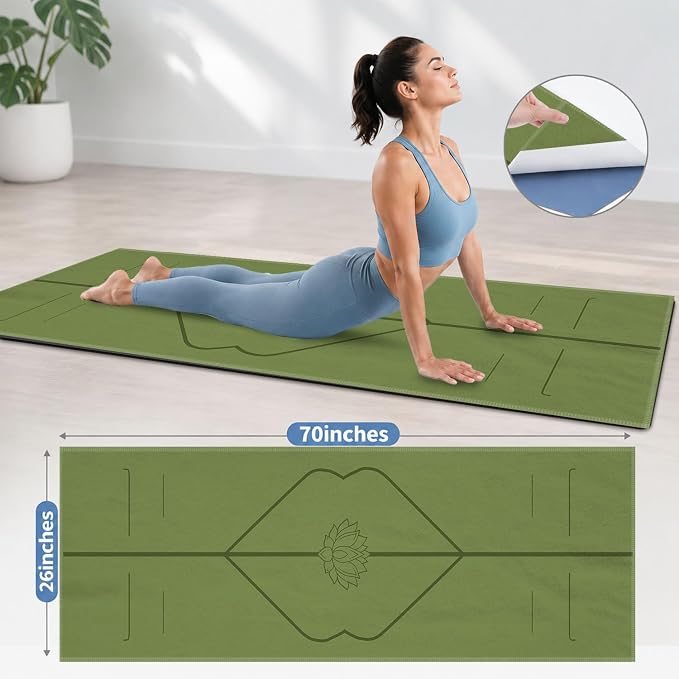 Yoga Mat Towel, Hot Yoga Non Slip with 4 Corner Pockets, 70 x 26 in | Soft Absorbent Microfiber With Four Corner Pockets, Fits Over Yoga Mats For Hot Yoga, Pilates, Gym, And Travel