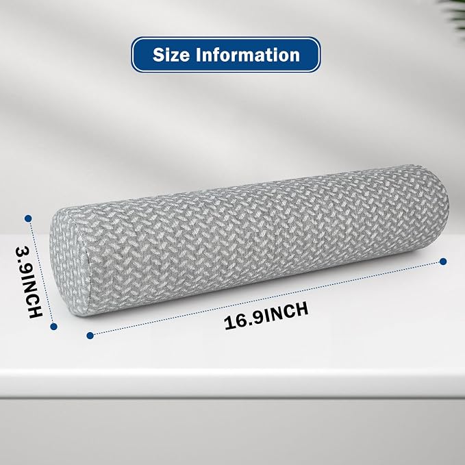 Cervical Neck Roll Pillow, Foam Round Bolster Pillow, Cylinder Pillows with Removable Washable Cover for Sleeping, Bed, Legs, Back, Yoga, Travel, Home, Office (Gray Style 1, 4inch H X 17inche L)