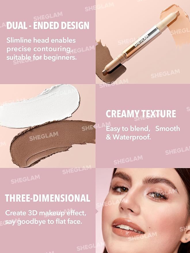 SHEGLAM Fine Line 2-In-1 Nose Contour & Highlight Pen Long Lasting Waterproof Cream Bronzer & Highlight Sticks-Cigar