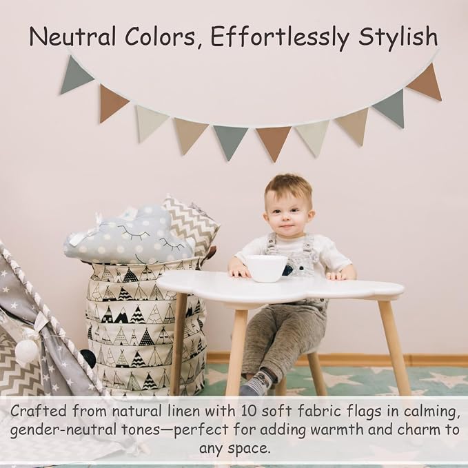 Neutral Boho Boy Girl Room Wall Decor,Toddler GirlRoom Bedroom,Garland Triangle Banners Pink Daisy Flower,11Ft Pennant Banner Bunting Flags Fabric for Baby Shower Birthday Party Wall Art