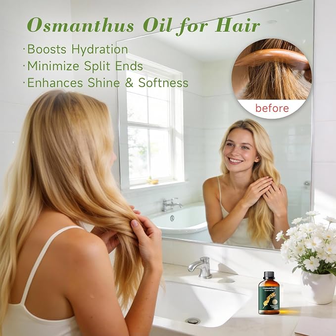 Osmanthus Essential Oil, for Diffuser, Skin & Outdoor, 3.38 Fl Oz | Mumianhua Osmanthus Oil, Steam-Distilled. Delicate Apricot-Floral Aroma. For Massage, Hair, Outdoor Spray & DIY