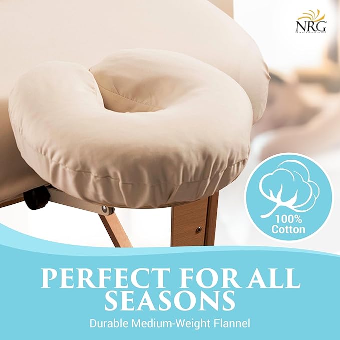 Deluxe Flannel Face Cradle Covers by NRG - 100% Brushed Cotton Face Rest Covers - Protect Your Massage Table Face Cradle - Adds Warmth and Comfort - 13" x 13" x 6" - 200 Thread Count - Color Natural