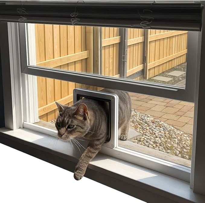 Custom Cat Door Window Insert - Plexiglass | Insulated & Weather-Sealed | Tool-Free Install for Horizontal & Vertical Windows | Microchip Lock Options | Made in USA | Small Dogs & Pets