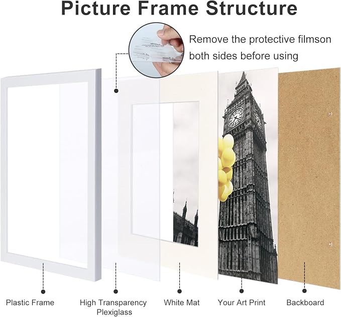 4x6 Picture Frame Set of 9, Display Pictures 3.5x5 with Mat or 4x6 without Mat, Multi Collage Gallery Square Photo Frames for Wall or Tabletop, White
