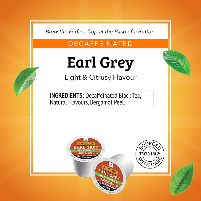 Twinings Decaffeinated Earl Grey Black Tea K-Cup Pods for Keurig, 24 Count (Pack of 1), Flavoured with Citrus and Bergamot, Enjoy Hot or Iced
