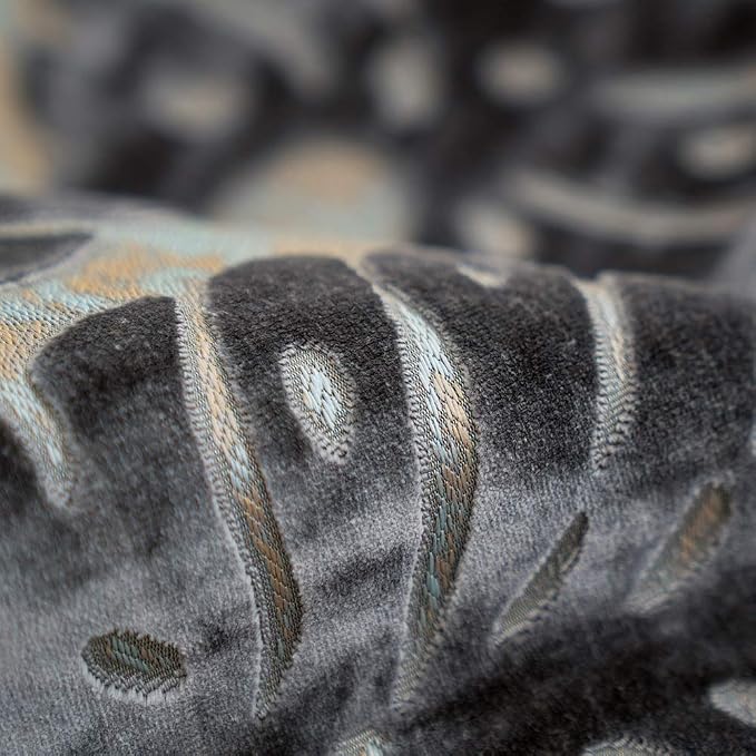 Alerfa 18 x 18 Inch Square Leaf Pillow Embroidery Cut Velvet Cushion Case Luxury Modern Lumbar Throw Pillow Cover Decorative Pillow for Couch Sofa Living Room Bedroom Car, Gray Silver