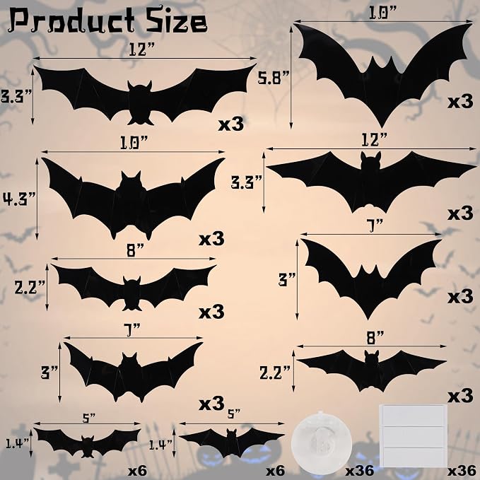 DR.DUDU 36 Pack Light Up Bats Halloween Decorations, Orange | 3D, LED Lights, Wall Decor, Removable Bat Stickers, Indoor Outdoor Window Bathroom Garage Door Home Party Use