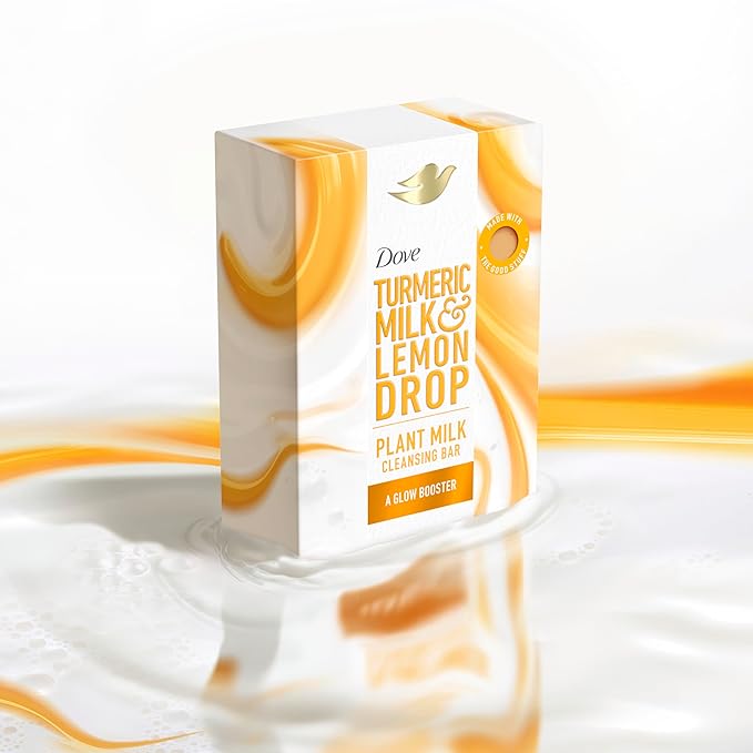 Dove Plant Milk Cleansing Bar Soap Turmeric Milk & Lemon Drop Glow Booster for Moisturized Skin Gentle Cleanser, No Sulfate Cleansers or Parabens, 98% Biodegradable Formula 5 oz, (Pack of 8)