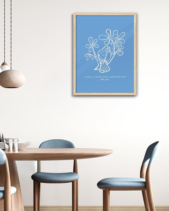 EcoHest 16x20 in John 14:16 I Will Send The Comforter Christian Wall Art | Solid Oak Wood Frame， Canvas Wall Art, Bible Verse Holy Spirit Floral Decor for Bedroom, Living Room, Office, Church, 1Pack
