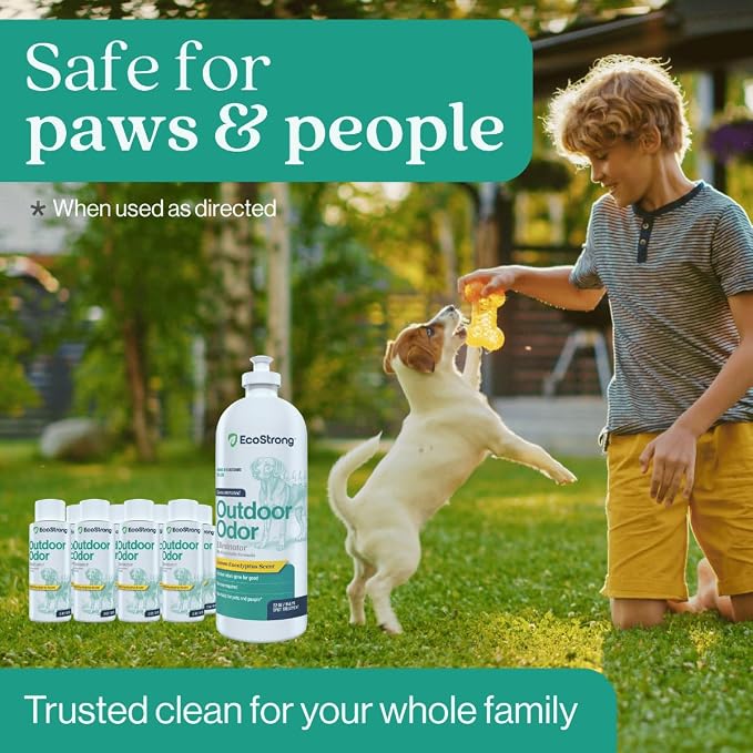 Outdoor Odor Eliminator | Outside Dog Urine Enzyme Cleaner – Powerful Pet, Cat, Animal Scent Deodorizer | Professional Strength for Yard, Turf, Kennels, Patios, Decks (10-2oz Shots with Halo Sprayer)