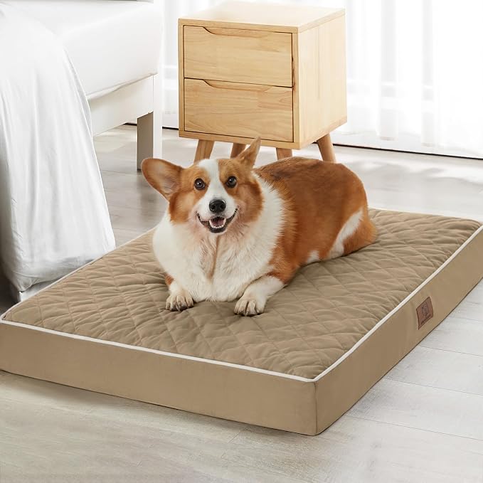 WNPETHOME Orthopedic Waterproof XL Dog Bed for Crate Cozy Sleep | Extra Large Washable Dogs Bed with Removable Cover, Multi-Needle Quilting Dogs XL Crate Bed for Relax , Brown 41x27 Inch