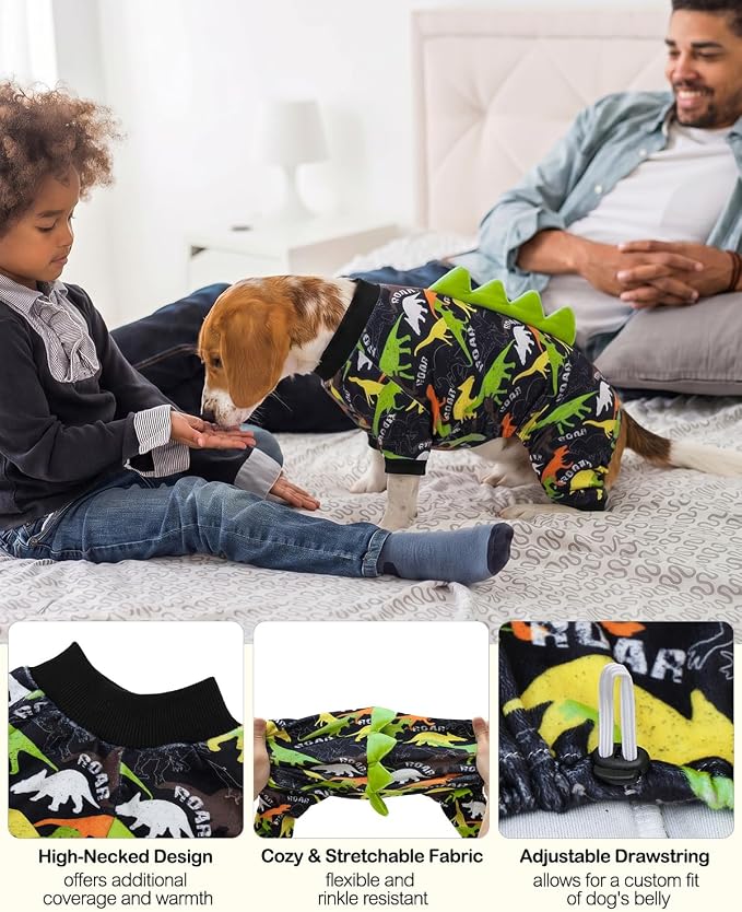 CuteBone Dinosaur Costume Dog Pajamas, Stretchy Spandex Crystal Velvet Sleepwear Coat for Small Dogs, Soft & Warm Pet Outfit Clothes for Cold Weather, Cozy Pullover Design COSP21XL