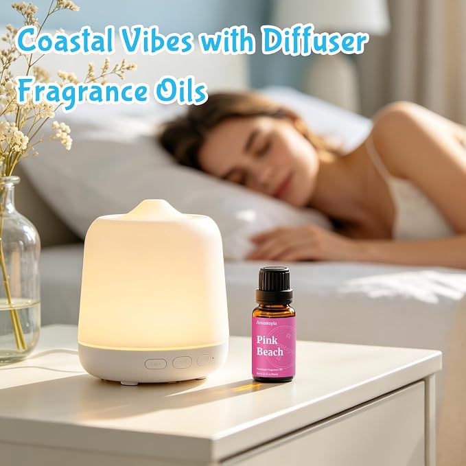 Beach Essential Oils, Aromtopia Diffuser Fragrance Oils Set, 6x10ml, Essential Oils for Diffusers for Home, Candle Soap Making Scents, Pink Beach, Ocean Drift, Coastal Breeze and More
