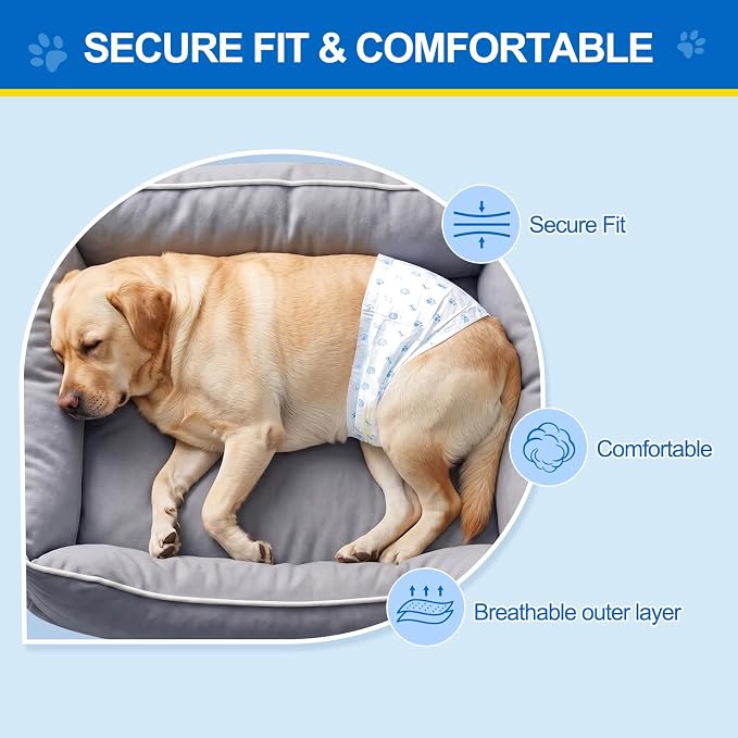 Wowflash 100 Count Dog Belly Bands for Male Dogs, Male Dog Diapers Disposable, Leakproof Dog Wraps with Wetness Indicator, Breathable Quick-Dry, Secure Fit for Doggy Puppy Training, Large