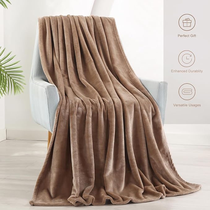 TASTHROW Lightcoffee Throw Blanket 50x60 Inches | Soft Plush Cozy Fleece Flannel Throw Blanket, Lightweight Warm Throws for Bed, Couch, Bedroom and Living Room, All Seasons