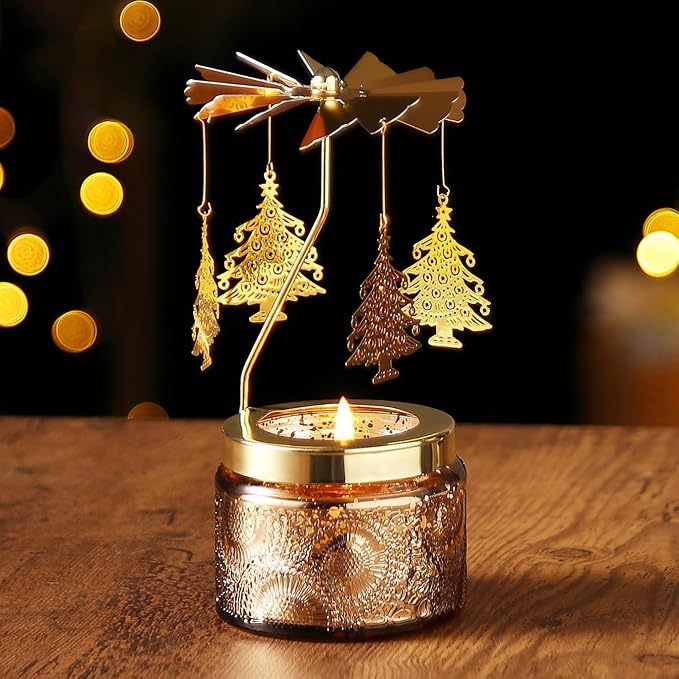 Christmas Tree Rotating Candle, Gifts for Women Mom Daughter Sister Wife | Birthday Gifts for Women Friendship, Unique Scented Candle Gift for Christmas Anniversary Mothers Day
