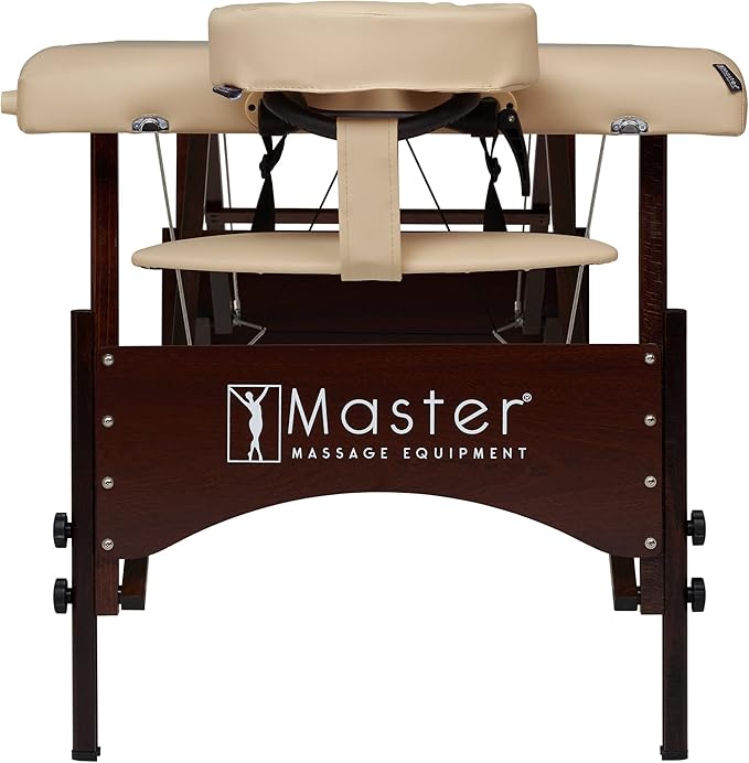 Master Massage 28" Argo Portable Massage Table in Cream with Walnut Legs- Spa Bed for Tabletop Exercise & Massage