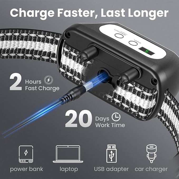 Dog Bark Collar for Large Medium Small Dogs, Rechargeable Smart Bark Collar, Anti Barking, Humane Dog Training Device with 5 Adjustable Sensitivity Beep Vibration