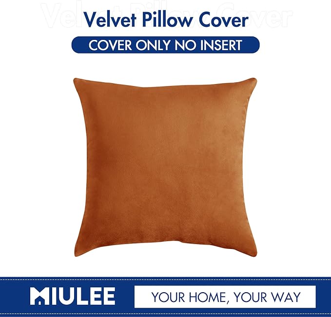 MIULEE 24x24 Inch Euro Fall Velvet Throw Pillow Cover Set of 1 Orange | Soft Luxury Decorative Throw Pillow Cover, Single Cushion Case, Home Decor for Chair Couch Sofa Bedroom Car Bed