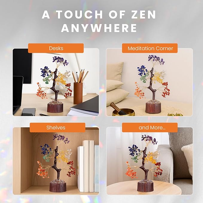 HOM Crystal Tree of Life with 7 Crystals & Healing Stones - Artificial Tree Home Decor with 7 Healing Crystals to Align 7 Chakras