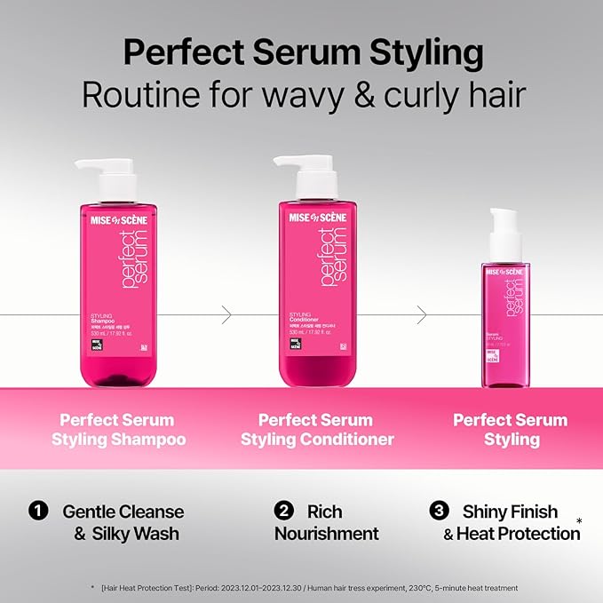 Mise En Scene Hair Perfume Shampoo - Perfect Styling Serum Shampoo - with Peony and Rose Scent, Styling Memory & Heat Protection, Enriched with Argan Oil, Daily Nourishing, 17.92 Fl. Oz.