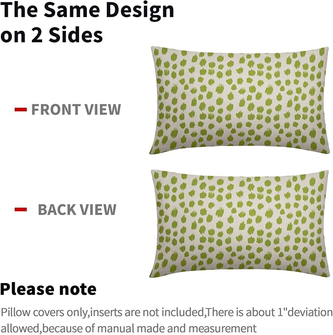 Lime Green Cream Boho Design Polka Dot Throw Pillows 12x20 Set of 2 Modern Brush Strokes Print Decorative Outdoor Pillowcase Lumbar Cushion Cover Linen Pillow Case for Sofa Couch Bed